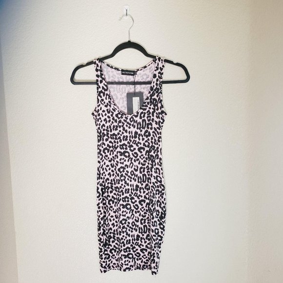 PrettyLittleThing Womens Dress Pink 2 Animal Print Body Con Mini Scoop Neck - Picture 4 of 9